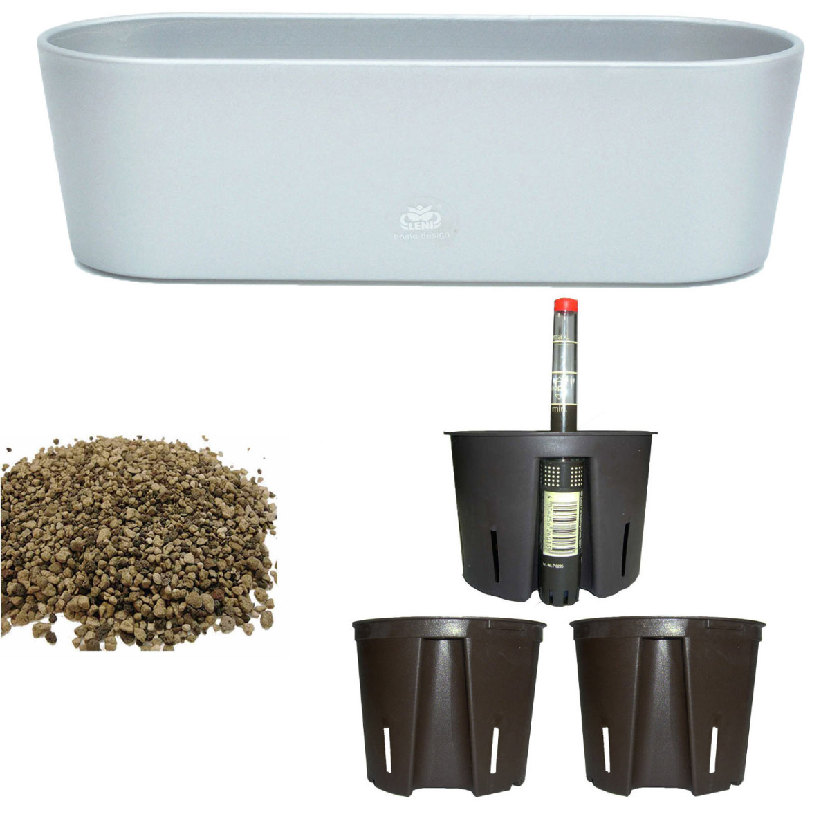 Set6 6 teilig Kunststoff Flori Pflanzschale dunkelsilber für Erdpflanzen