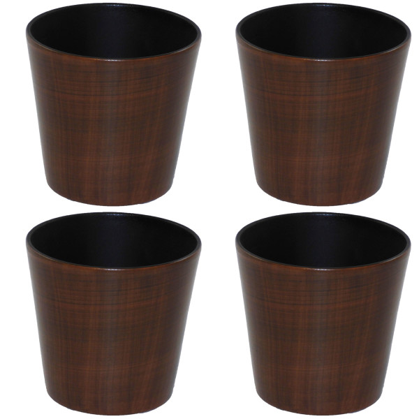 Set4 4 Keramik Übertöpfe Korfu mit Bali Holzdekor
